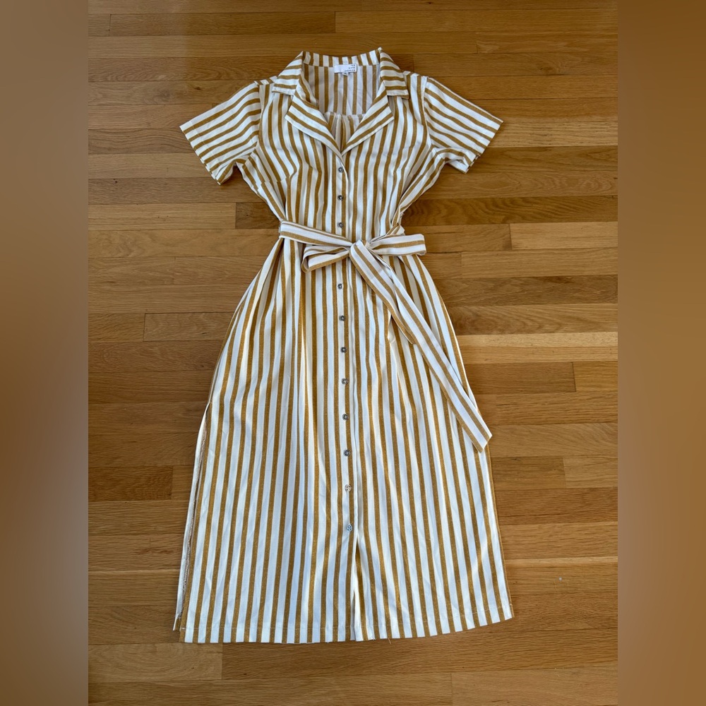 Ten Sixty Sherman Mustard Yellow Striped Button-Down Midi Dress - M